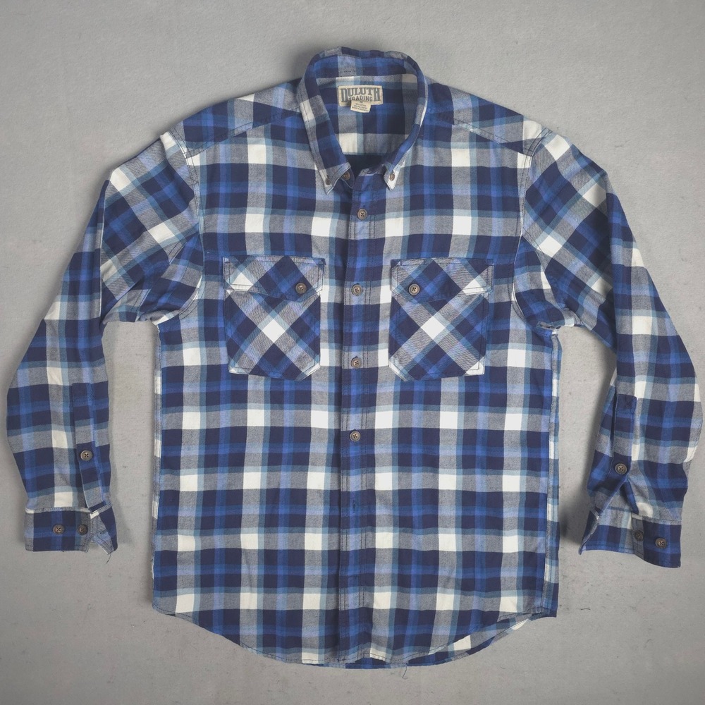 Duluth Trading Co Mens Blue Plaid Flannel Shirt Long Sleeve Button‎ Down Medium